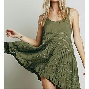 Free people army green lace trapeze slip dress